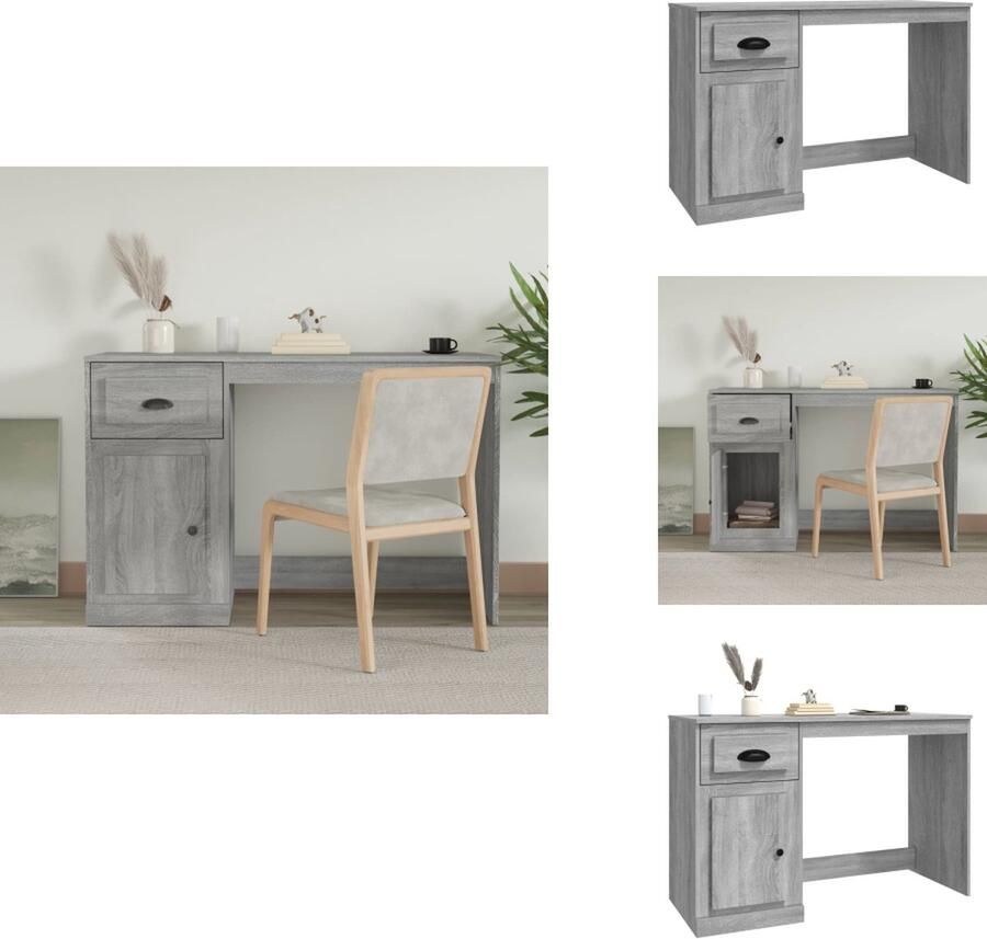 VidaXL Bureau Bureaus Houten Bureau Schrijftafel Bureau met lade 115x50x75 cm bewerkt hout grijs sonoma eiken - Foto 2