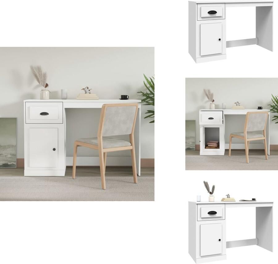 VidaXL Bureau Bureaus Houten Bureau Schrijftafel Bureau met lade 115x50x75 cm bewerkt hout wit