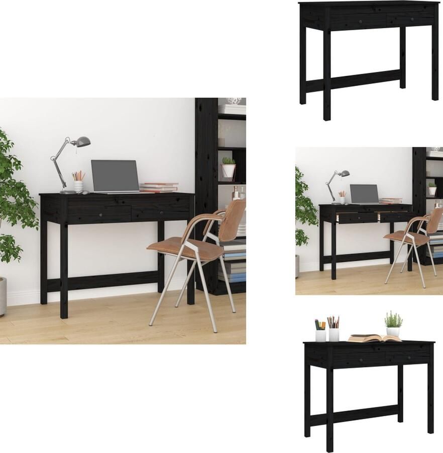 VidaXL Bureau Bureaus Houten Bureau Schrijftafel Bureau met lades 100x50x78 cm massief grenenhout zwart