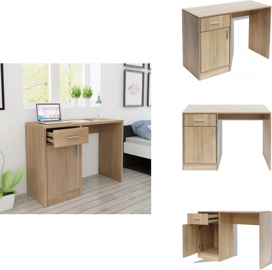 VidaXL Bureau Bureaus Kantoorbureau Kantoorbureaus Bureau met lade en kastje 100x40x73 cm eiken - Foto 2