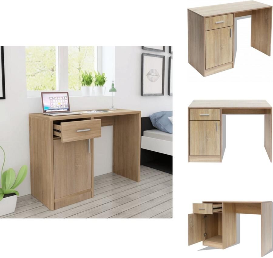 VidaXL Bureau Bureaus Kantoorbureau Kantoorbureaus Bureau met lade en kastje 100x40x73 cm eiken