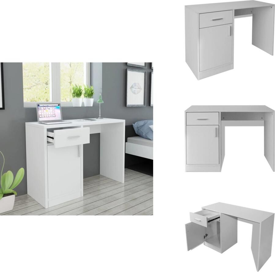 VidaXL Bureau Bureaus Kantoorbureau Kantoorbureaus Bureau met lade en kastje 100x40x73 cm wit