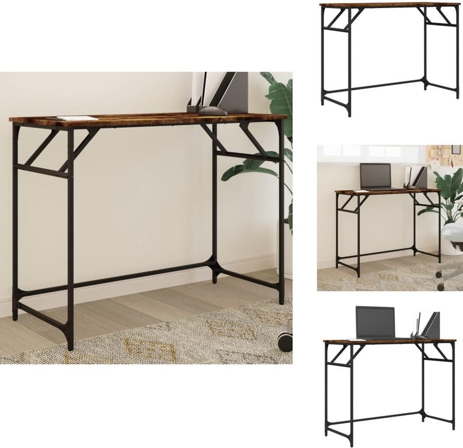 VidaXL Bureau Bureaus Laptoptafel Computertafel Bureau 100x45x76 cm hout en gepoedercoat staal gerookt eiken