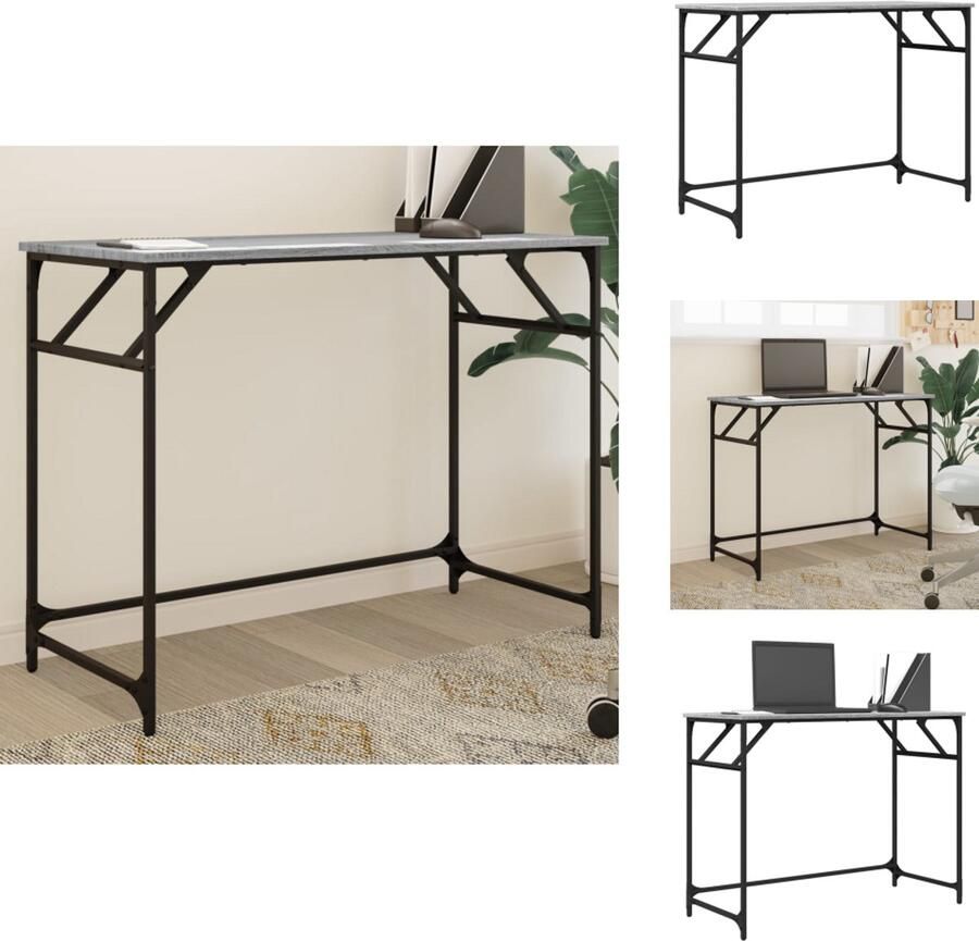 VidaXL Bureau Bureaus Laptoptafel Computertafel Bureau 100x45x76 cm hout en gepoedercoat staal grijs sonoma