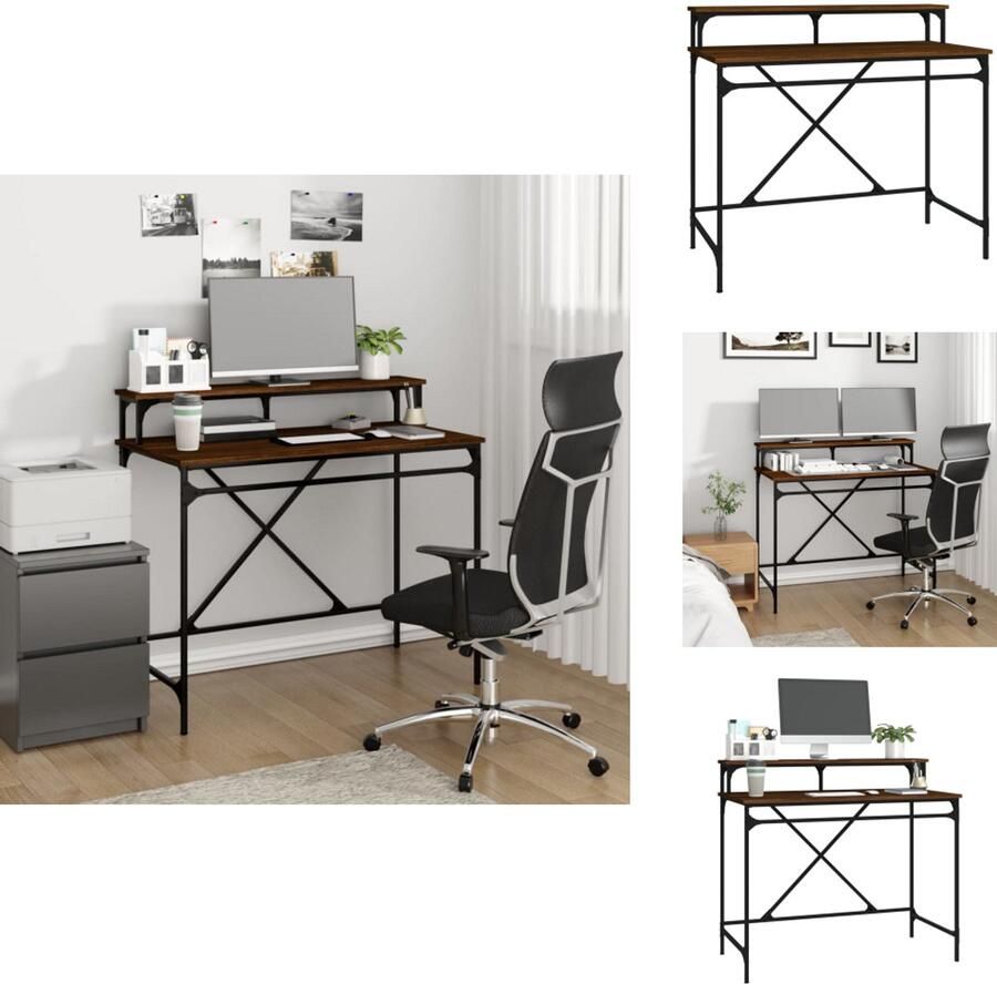 VidaXL Bureau Bureaus Laptoptafel Computertafel Bureau 100x50x90 cm bewerkt hout en ijzer bruineikenkleurig