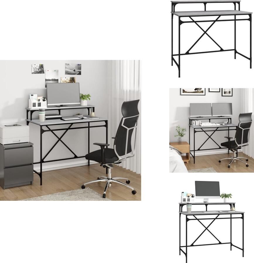 VidaXL Bureau Bureaus Laptoptafel Computertafel Bureau 100x50x90 cm bewerkt hout en ijzer grijs sonoma eiken - Foto 2