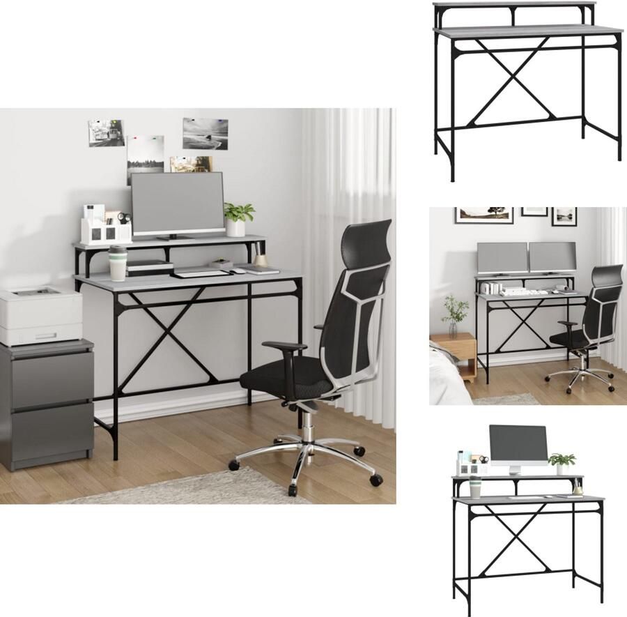 VidaXL Bureau Bureaus Laptoptafel Computertafel Bureau 100x50x90 cm bewerkt hout en ijzer grijs sonoma eiken