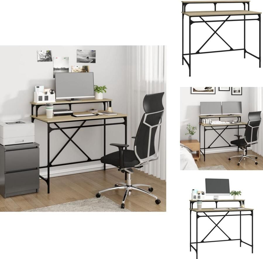 VidaXL Bureau Bureaus Laptoptafel Computertafel Bureau 100x50x90 cm bewerkt hout en ijzer sonoma eikenkleur