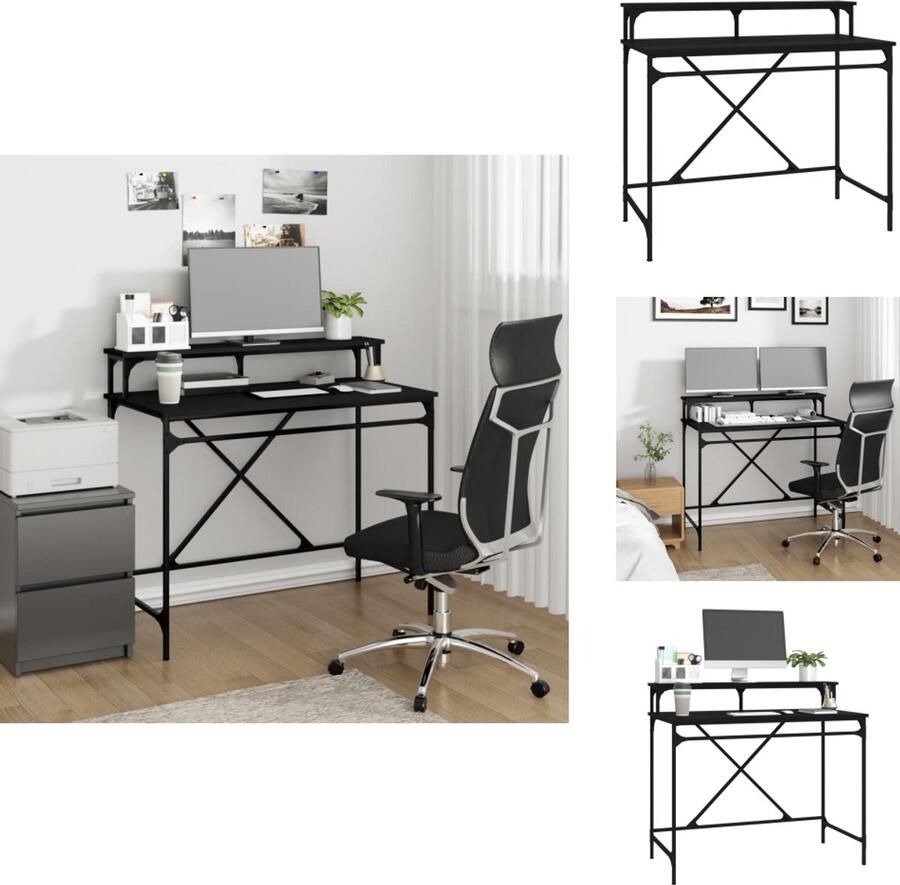 VidaXL Bureau Bureaus Laptoptafel Computertafel Bureau 100x50x90 cm bewerkt hout en ijzer zwart