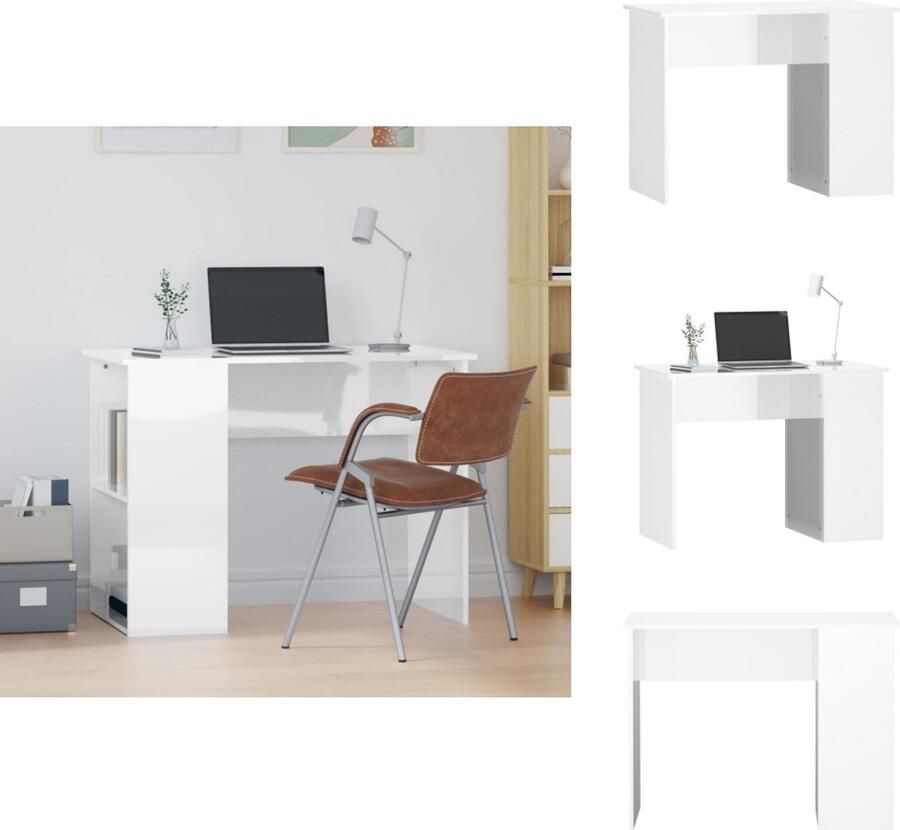 VidaXL Bureau Bureaus Laptoptafel Computertafel Bureau 100x55x75 cm bewerkt hout hoogglans wit