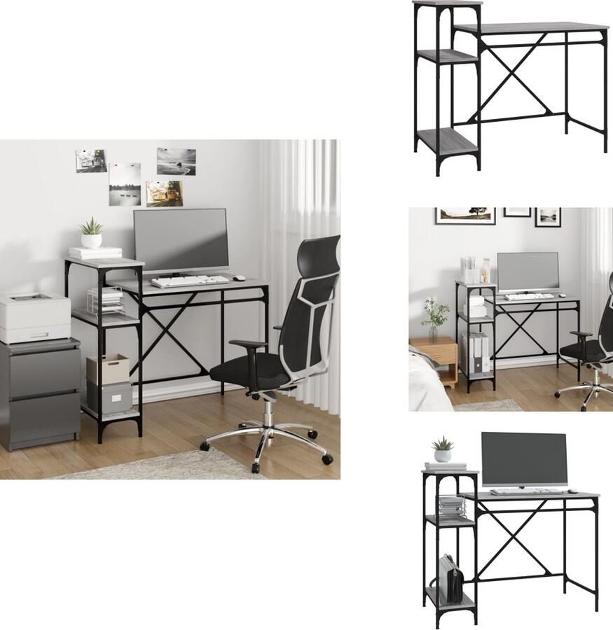 VidaXL Bureau Bureaus Laptoptafel Computertafel Bureau 105x50x90 bewerkt hout en ijzer grijs sonoma eiken - Foto 2