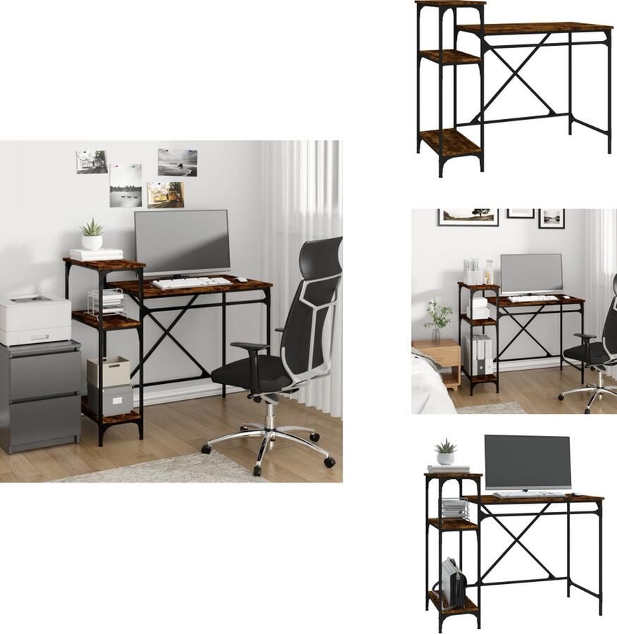 VidaXL Bureau Bureaus Laptoptafel Computertafel Bureau 105x50x90 cm bewerkt hout en ijzer gerookt eikenkleur
