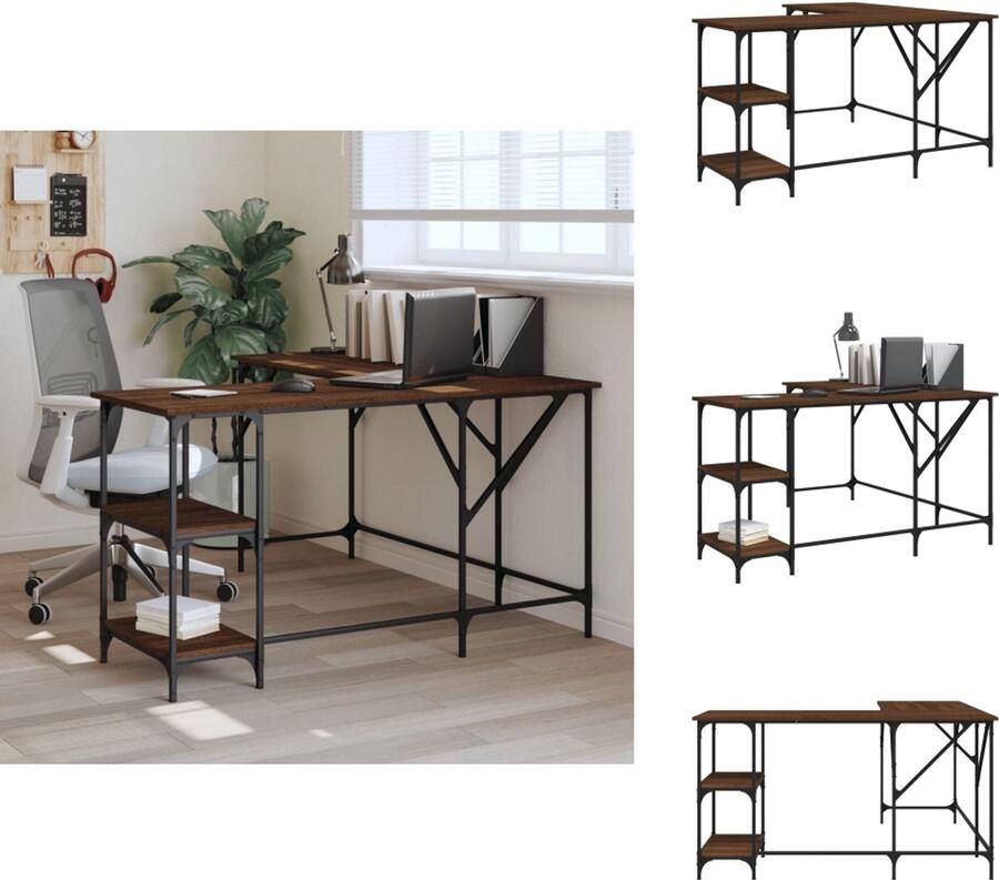 VidaXL Bureau Bureaus Laptoptafel Computertafel Bureau 139x139x75 cm bewerkt hout bruin eikenkleur