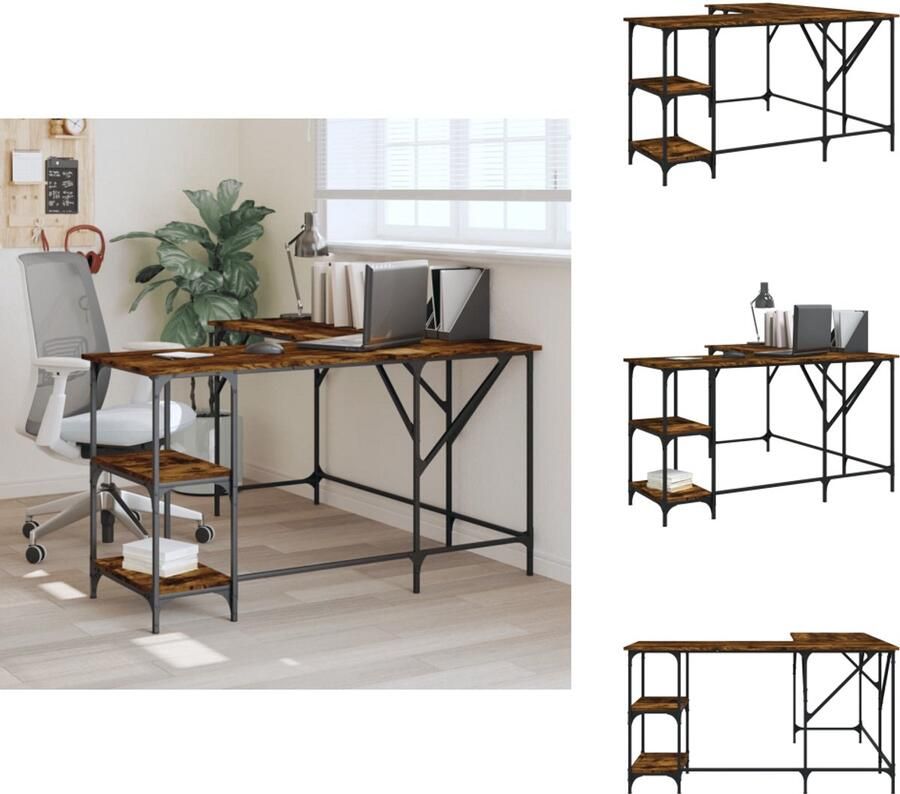 VidaXL Bureau Bureaus Laptoptafel Computertafel Bureau 139x139x75 cm bewerkt hout gerookt eikenkleurig