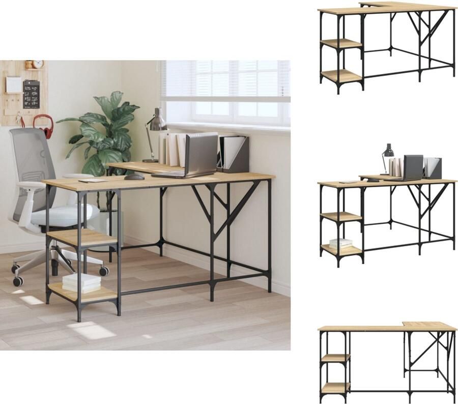 VidaXL Bureau Bureaus Laptoptafel Computertafel Bureau 139x139x75 cm bewerkt hout sonoma eikenkleurig
