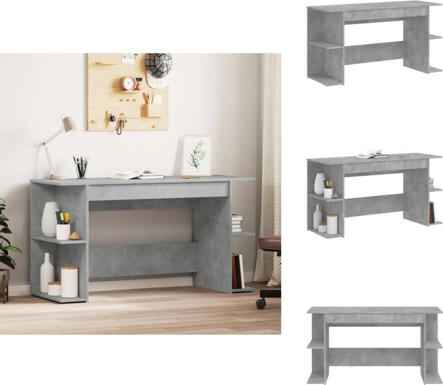 VidaXL Bureau Bureaus Laptoptafel Computertafel Bureau 140x50x75 cm bewerkt hout betongrijs - Foto 2