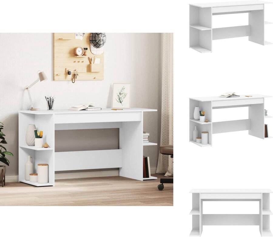 VidaXL Bureau Bureaus Laptoptafel Computertafel Bureau 140x50x75 cm bewerkt hout wit