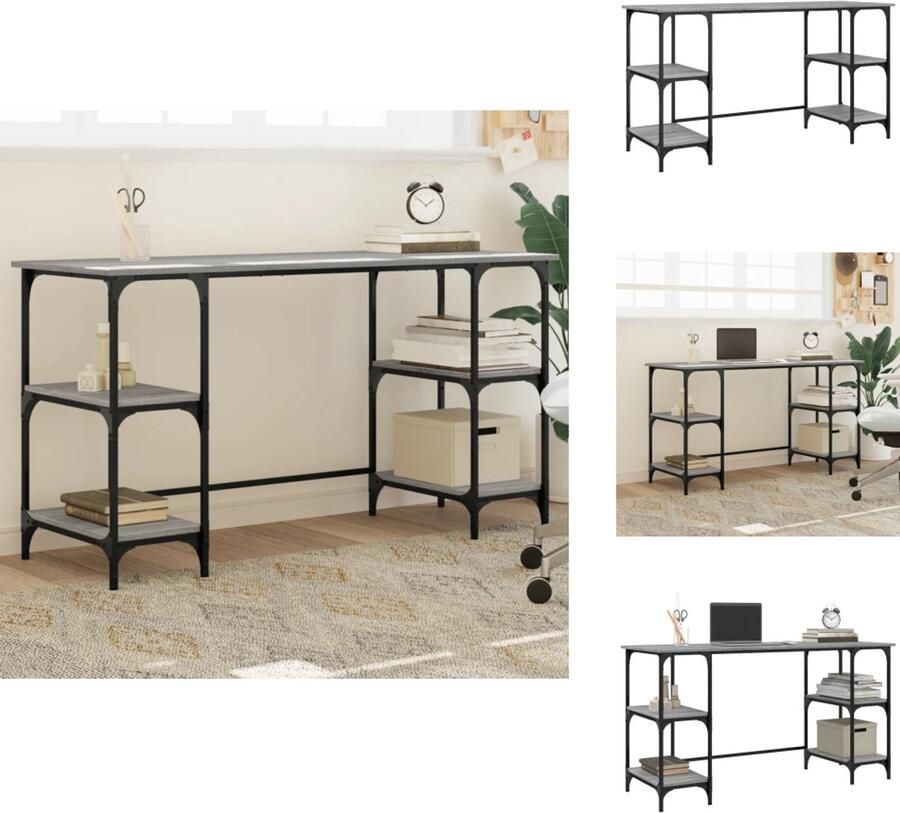 VidaXL Bureau Bureaus Laptoptafel Computertafel Bureau 140x50x75 cm metaal en bewerkt hout grijs sonoma eiken