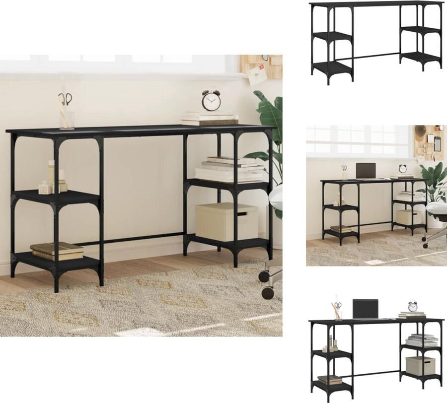 VidaXL Bureau Bureaus Laptoptafel Computertafel Bureau 140x50x75 cm metaal en bewerkt hout zwart