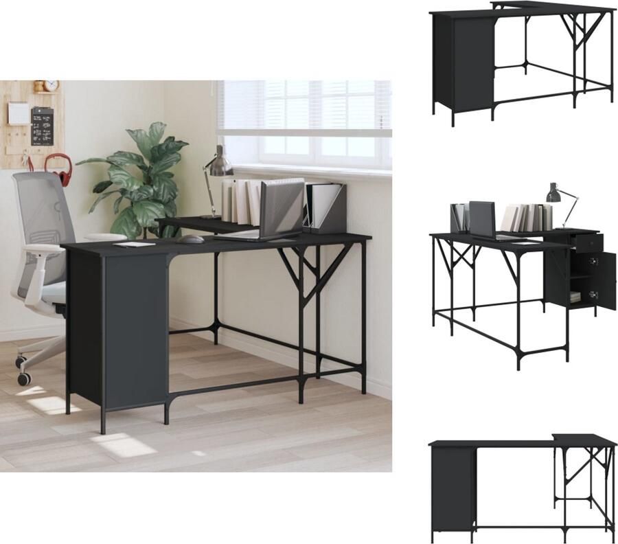 VidaXL Bureau Bureaus Laptoptafel Computertafel Bureau 141x141x75 cm bewerkt hout zwart