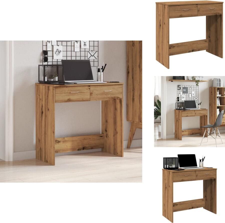 VidaXL Bureau Bureaus Laptoptafel Computertafel Bureau 80x40x75 cm bewerkt hout artisanaal eikenkleurig