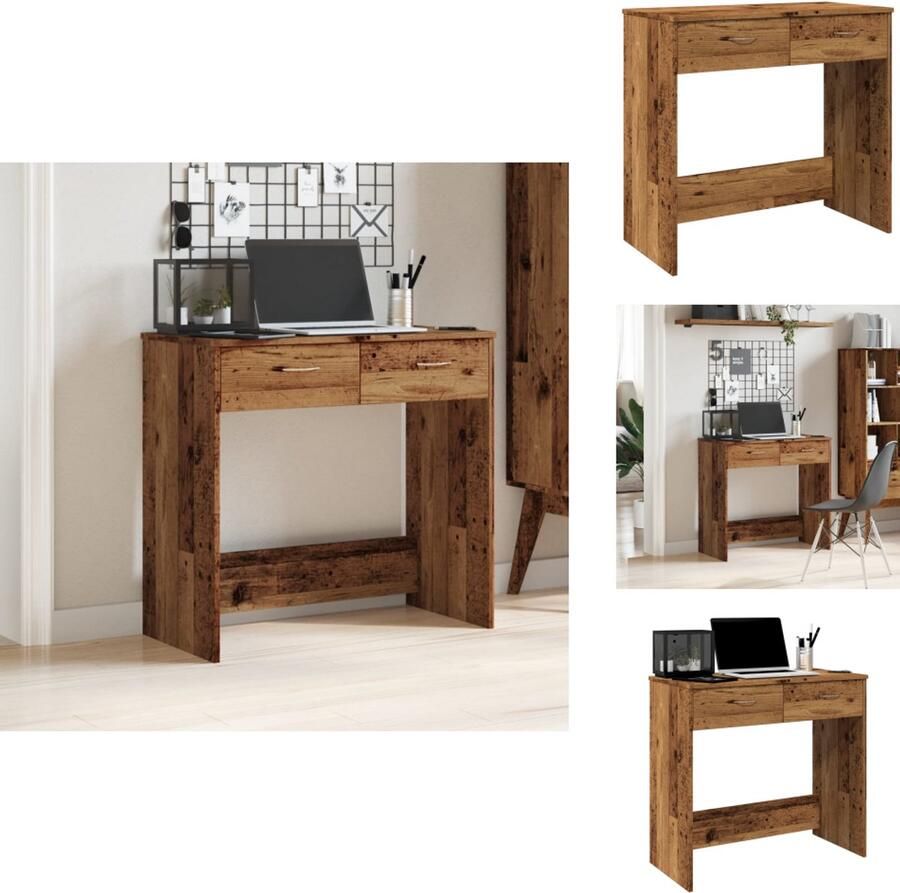 VidaXL Bureau Bureaus Laptoptafel Computertafel Bureau 80x40x75 cm bewerkt hout oud houtkleurig