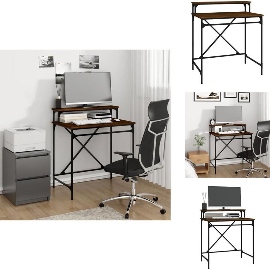 VidaXL Bureau Bureaus Laptoptafel Computertafel Bureau 80x50x90 cm bewerkt hout en ijzer bruineikenkleurig