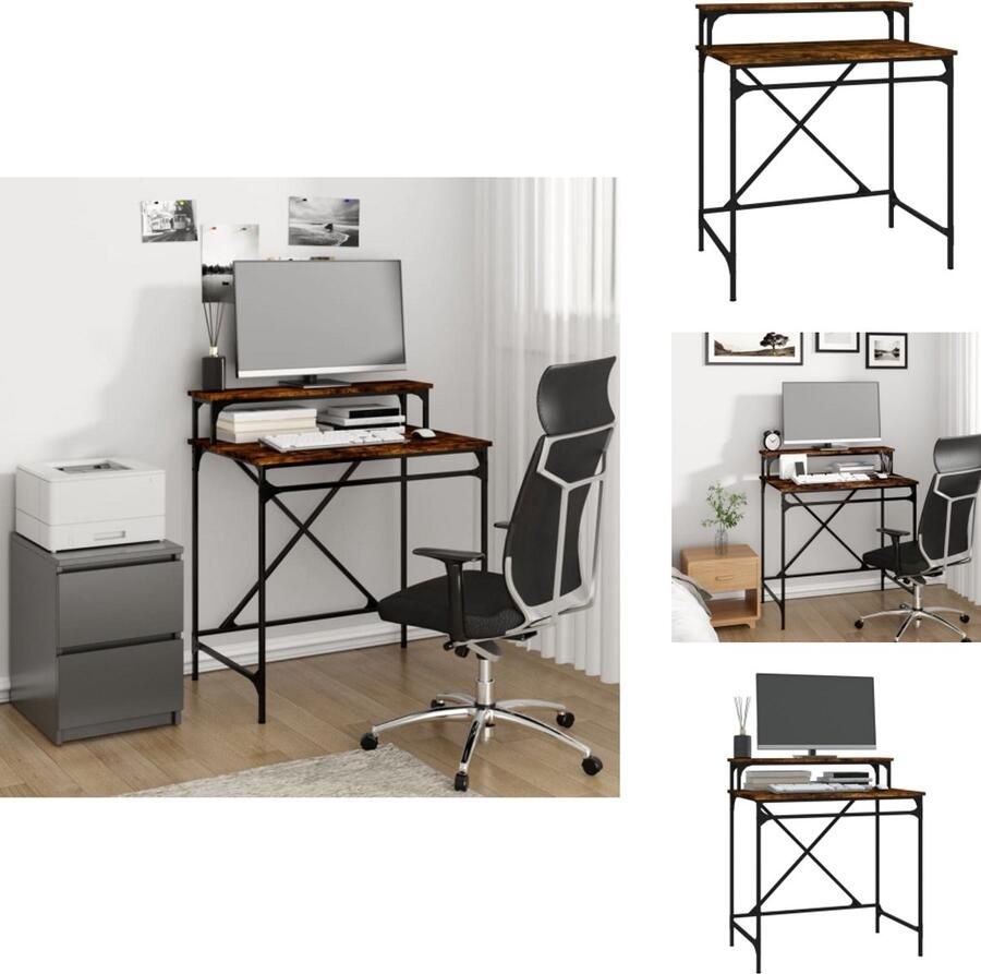 VidaXL Bureau Bureaus Laptoptafel Computertafel Bureau 80x50x90 cm bewerkt hout en ijzer gerookt eikenkleurig