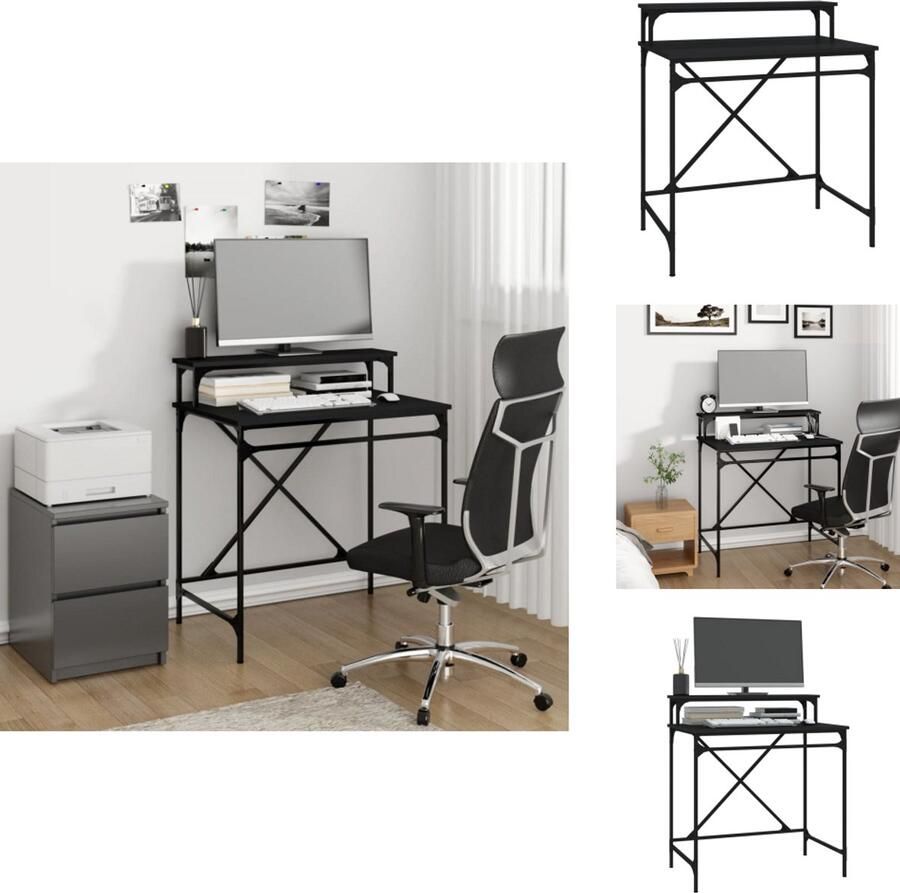 VidaXL Bureau Bureaus Laptoptafel Computertafel Bureau 80x50x90 cm bewerkt hout en ijzer zwart