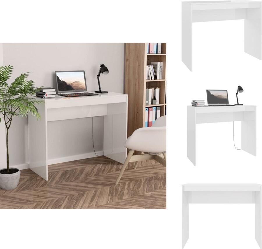 VidaXL Bureau Modern Hoogglans wit bewerkt hout 90x40x72cm schoon te maken met vochtige doek Bureau - Foto 2