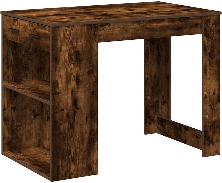 The Living Store Bureau met lade&plank 102x62x77 5 cm bewerkt hout gerookt eiken Bureau Houten Bureau Werkstation Home Office Studietafel