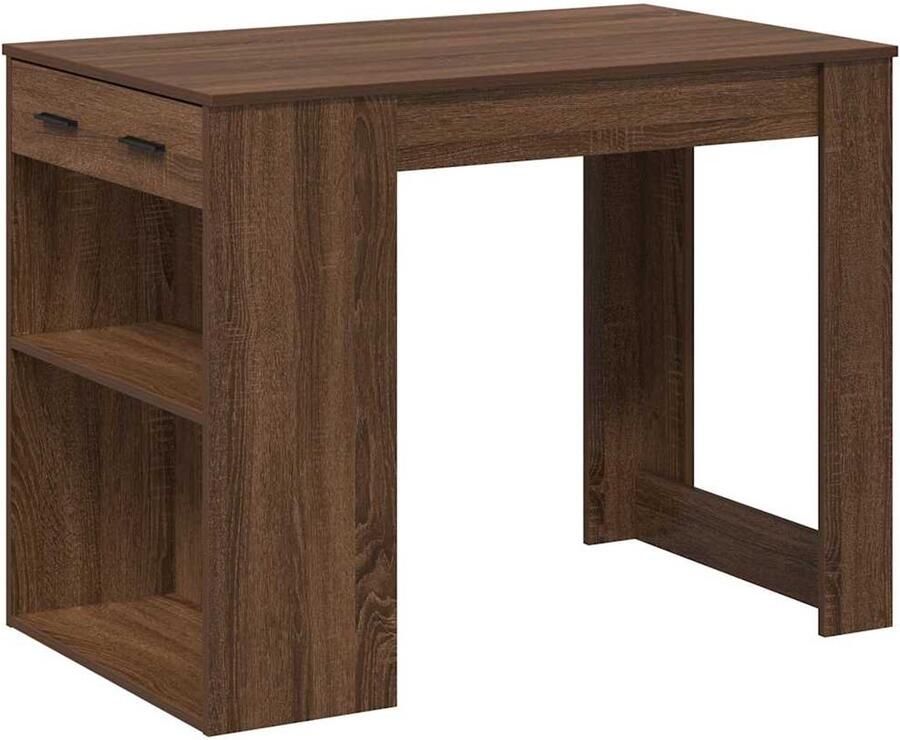 The Living Store Bureau met lade en plank 102x62x77 5cm bewerkt hout bruin eiken Bureau Houten Bureau Schrijfbureau Home Office Multifunctioneel Bureau