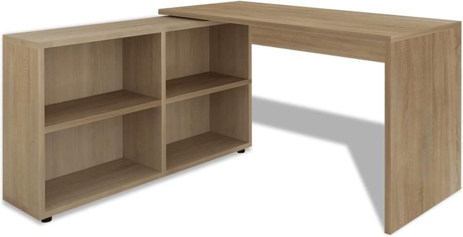 VidaXL Hoekbureau Eiken Incl. 4 Schappen Hoekbureau Bureau Eiken Meubilair Houten Bureau Computerbureau