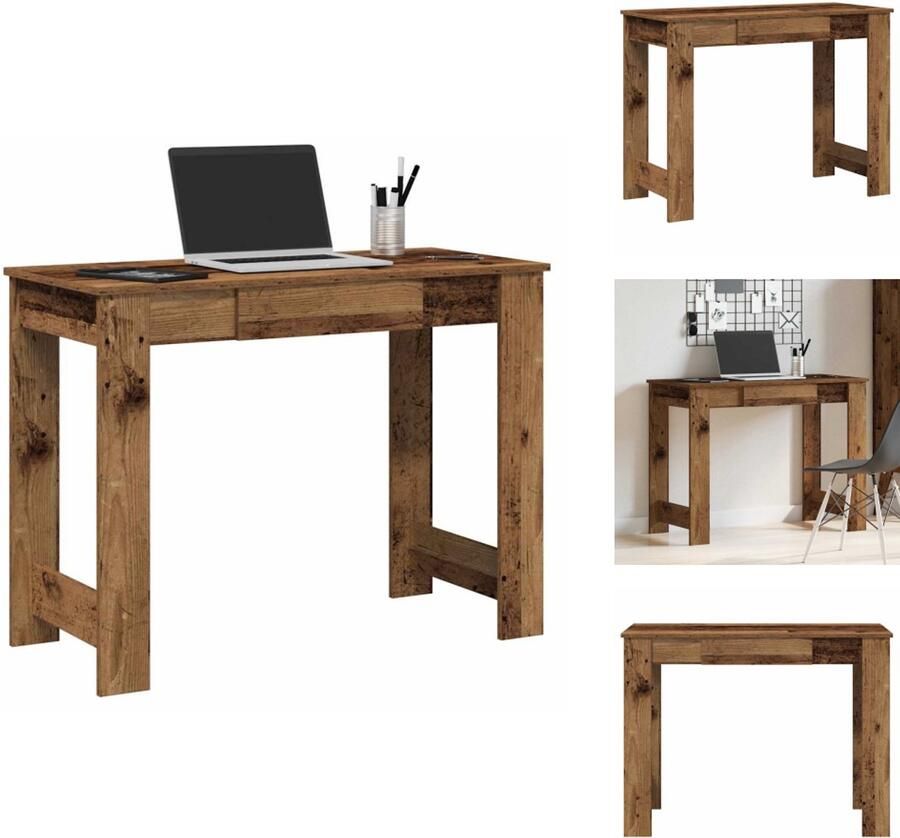 VidaXL Bureau Bureaus Schrijftafel Buro Bureau 100x45x75 cm bewerkt hout oud houtkleurig