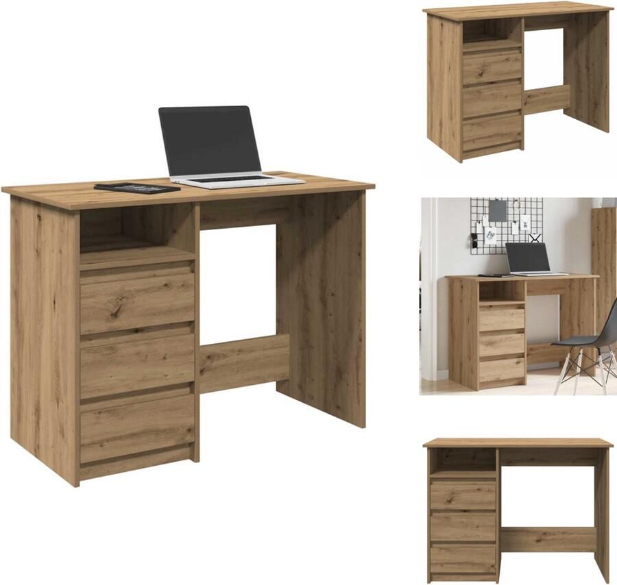 VidaXL Bureau Bureaus Schrijftafel Buro Bureau 102x50x75 cm bewerkt hout artisanaal eikenkleurig