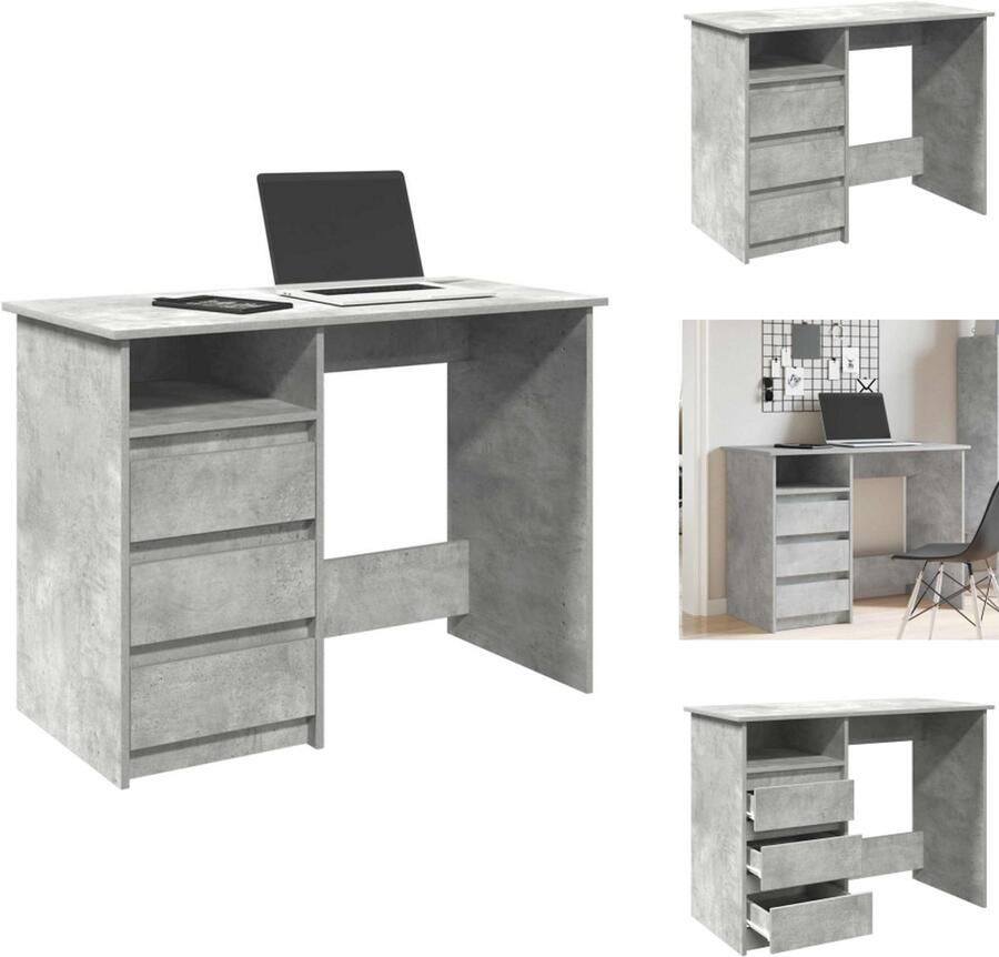 VidaXL Bureau Bureaus Schrijftafel Buro Bureau 102x50x75 cm bewerkt hout betongrijs