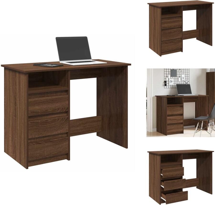 VidaXL Bureau Bureaus Schrijftafel Buro Bureau 102x50x75 cm bewerkt hout bruin eikenkleurig