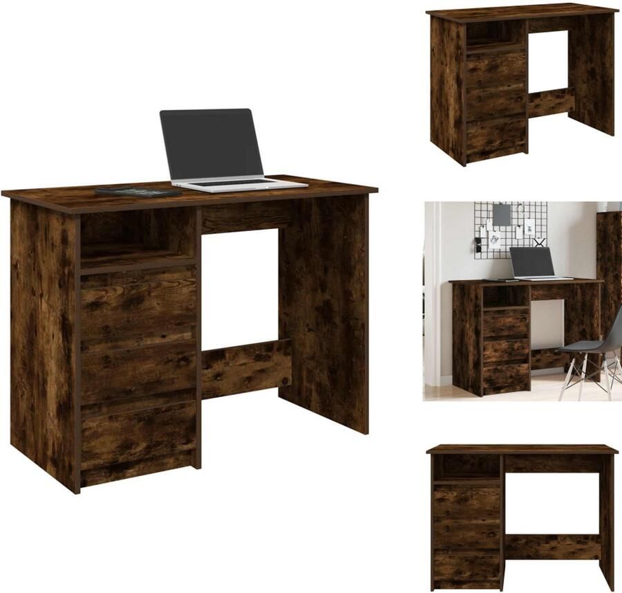VidaXL Bureau Bureaus Schrijftafel Buro Bureau 102x50x75 cm bewerkt hout gerookt eikenkleurig