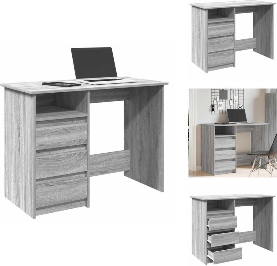 The Living Store Bureau 102x50x75 cm bewerkt hout grijs sonoma eikenkleurig Kantoormeubilair Bureau Houten Bureau Grijze Bureau Sonoma Eiken - Foto 2