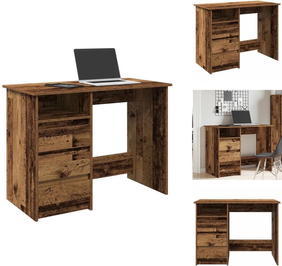 VidaXL Bureau Bureaus Schrijftafel Buro Bureau 102x50x75 cm bewerkt hout oud houtkleurig