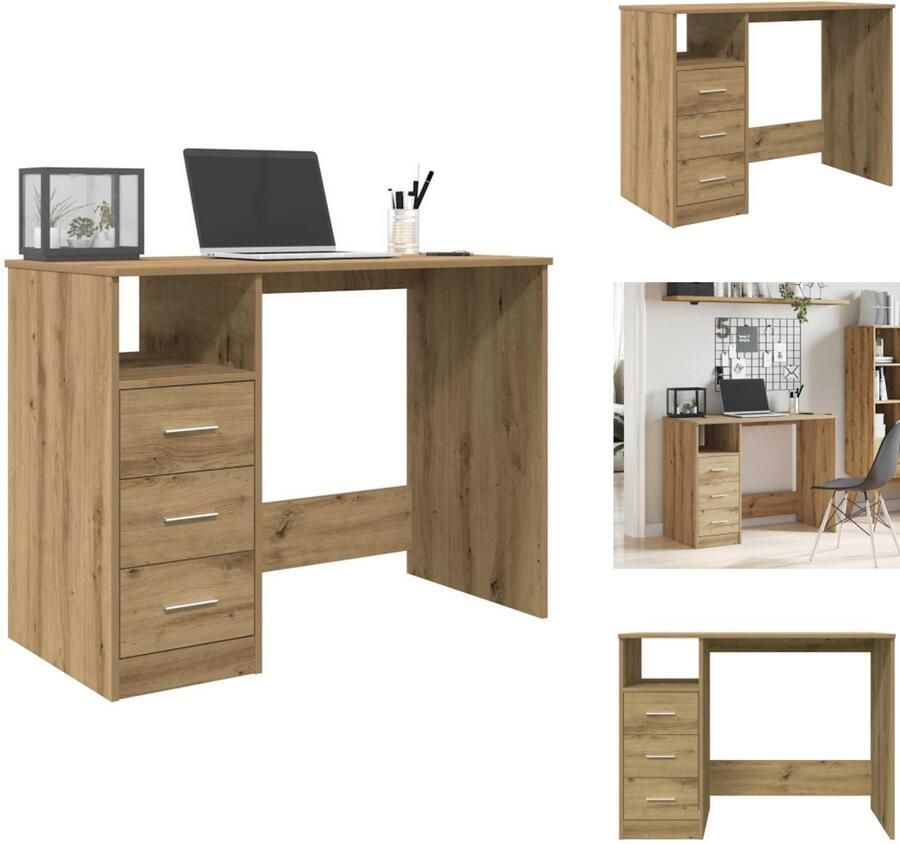 VidaXL Bureau Bureaus Schrijftafel Buro Bureau 102x76x50 cm bewerkt hout artisanaal eikenkleur