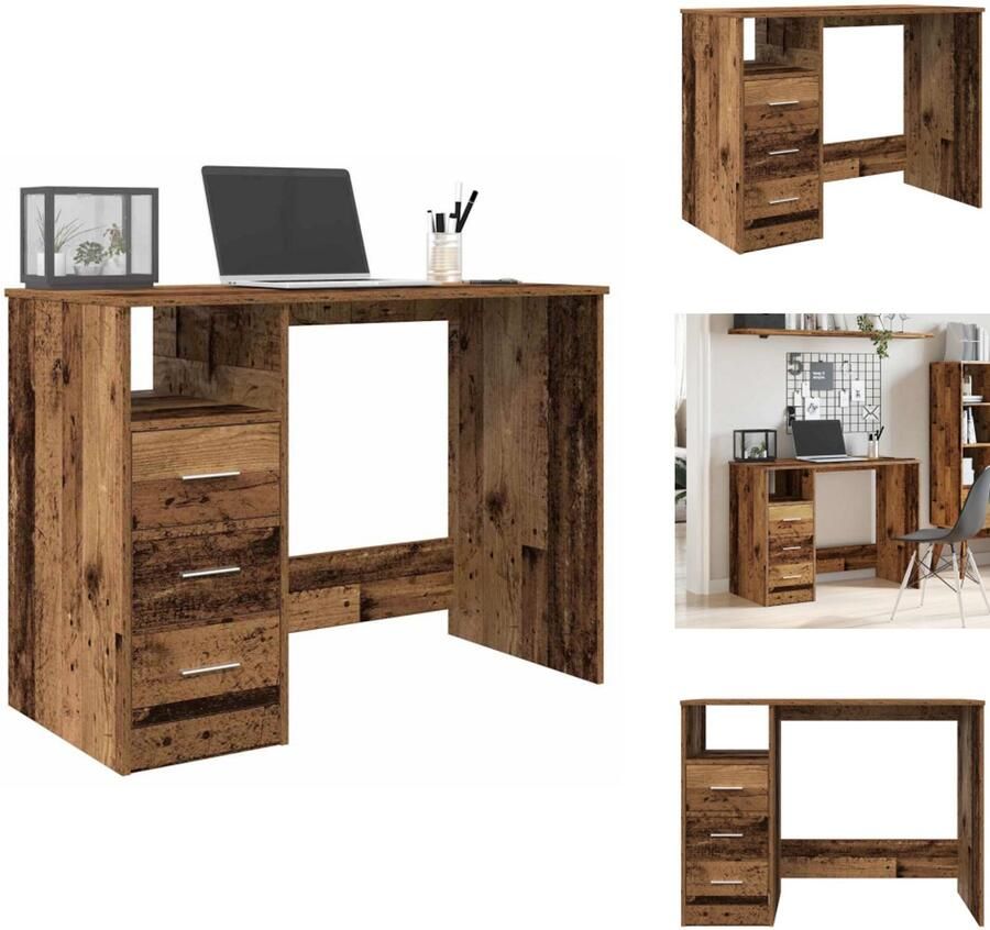 VidaXL Bureau Bureaus Schrijftafel Buro Bureau 102x76x50 cm bewerkt hout oud houtkleurig