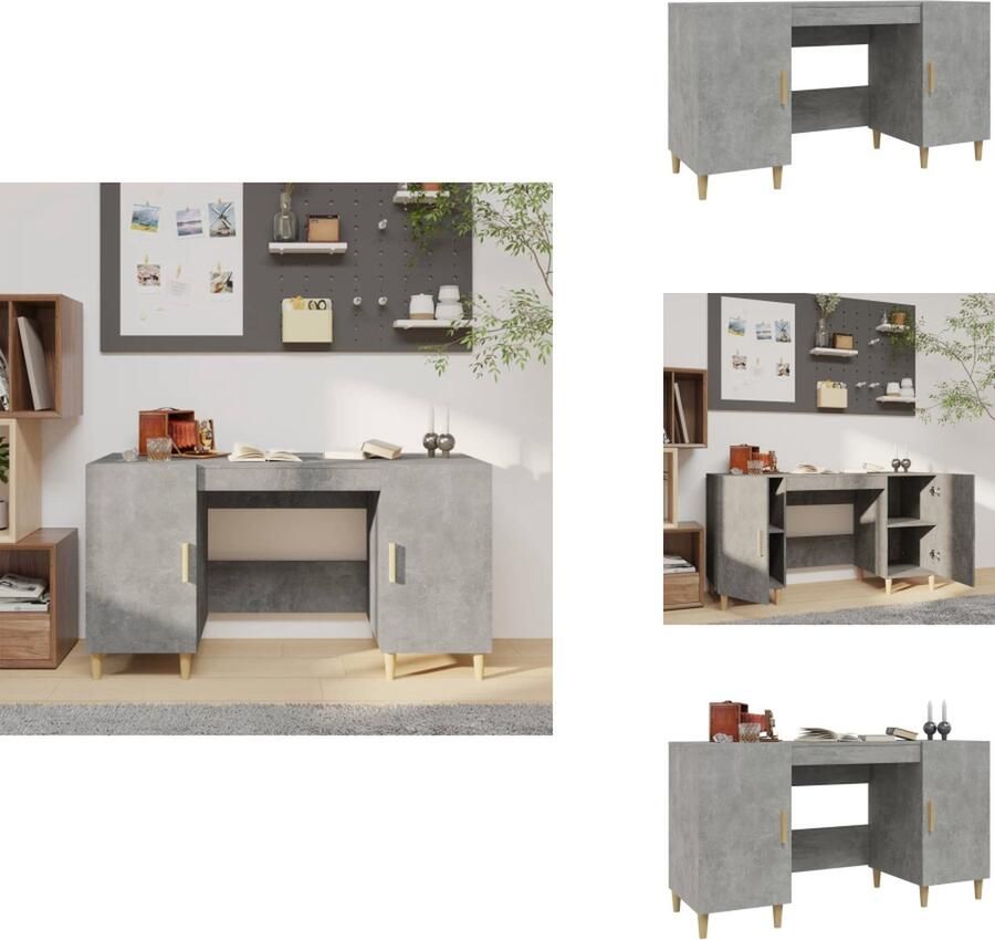 VidaXL Bureau Bureaus Schrijftafel Buro Bureau 140x50x75 cm bewerkt hout betongrijs - Foto 2
