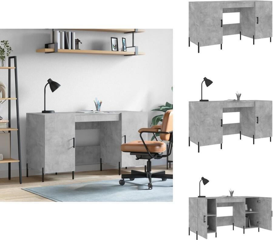VidaXL Bureau Bureaus Schrijftafel Buro Bureau 140x50x75 cm bewerkt hout betongrijs - Foto 4