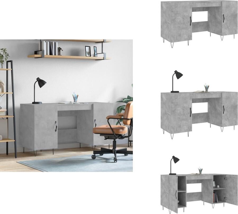 VidaXL Bureau Bureaus Schrijftafel Buro Bureau 140x50x75 cm bewerkt hout betongrijs - Foto 2