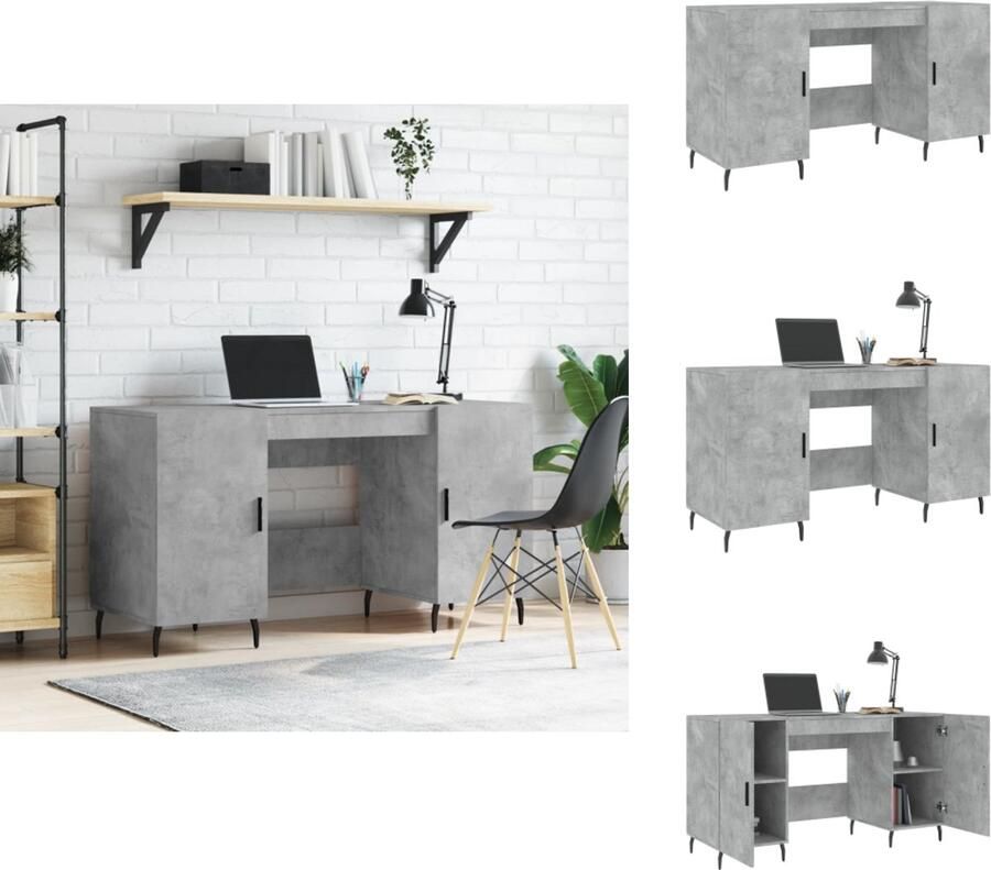 VidaXL Bureau Bureaus Schrijftafel Buro Bureau 140x50x75 cm bewerkt hout betongrijs - Foto 3