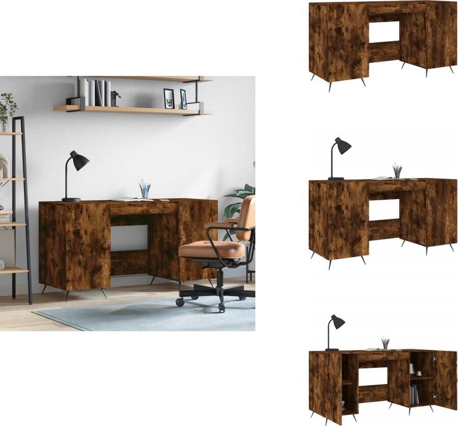 VidaXL Bureau Bureaus Schrijftafel Buro Bureau 140x50x75 cm bewerkt hout gerookt eikenkleurig - Foto 3