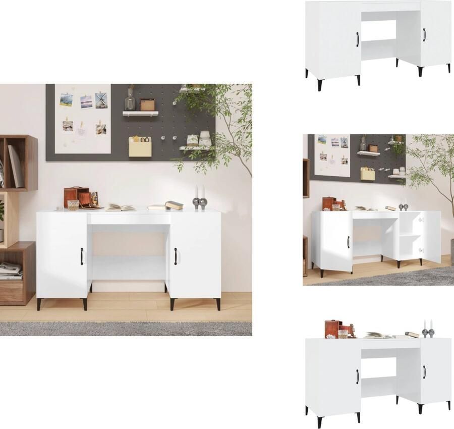 VidaXL Bureau Bureaus Schrijftafel Buro Bureau 140x50x75 cm bewerkt hout hoogglans wit