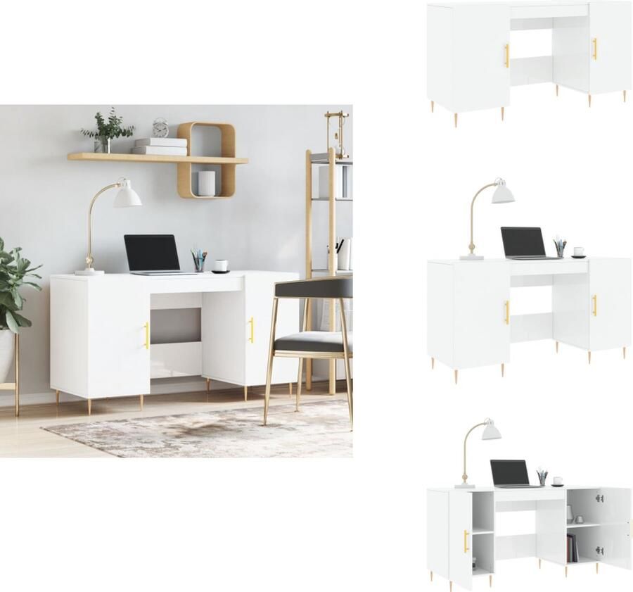VidaXL Bureau Bureaus Schrijftafel Buro Bureau 140x50x75 cm bewerkt hout hoogglans wit