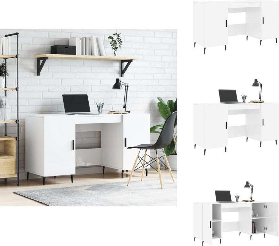 VidaXL Bureau Bureaus Schrijftafel Buro Bureau 140x50x75 cm bewerkt hout hoogglans wit